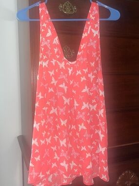 Women's Coral Pink Butterfly Print Tank Top